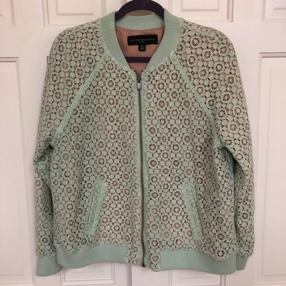 Mint Green Lace Bomber Jacket